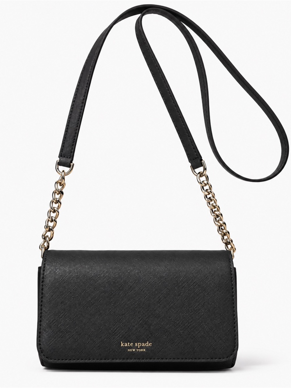 kate spade Black Leather Crossbody with Gold Chain Strap